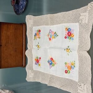 Vintage European Hand Crafted Doiley with Flowers
